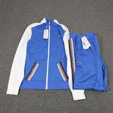 Lacoste Sport Tracksuit Mens Small Blue White Track Jacket Pants Side Stripe Set