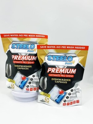 STEELO POWER DISHWASHER DETERGENT CAPSULES 45 PCS PACK BASIC FACTORY SEALED