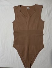 Brown One Piece Sleeveless Women's Bodysuit Size M Solid Opaque