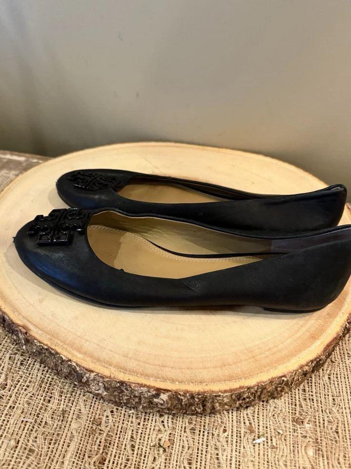 Ballet Tory Burch Plano Negro Talla 7 Recubierto de Polvo Melinda Planos Cuero Norte Foto 3 de 4
