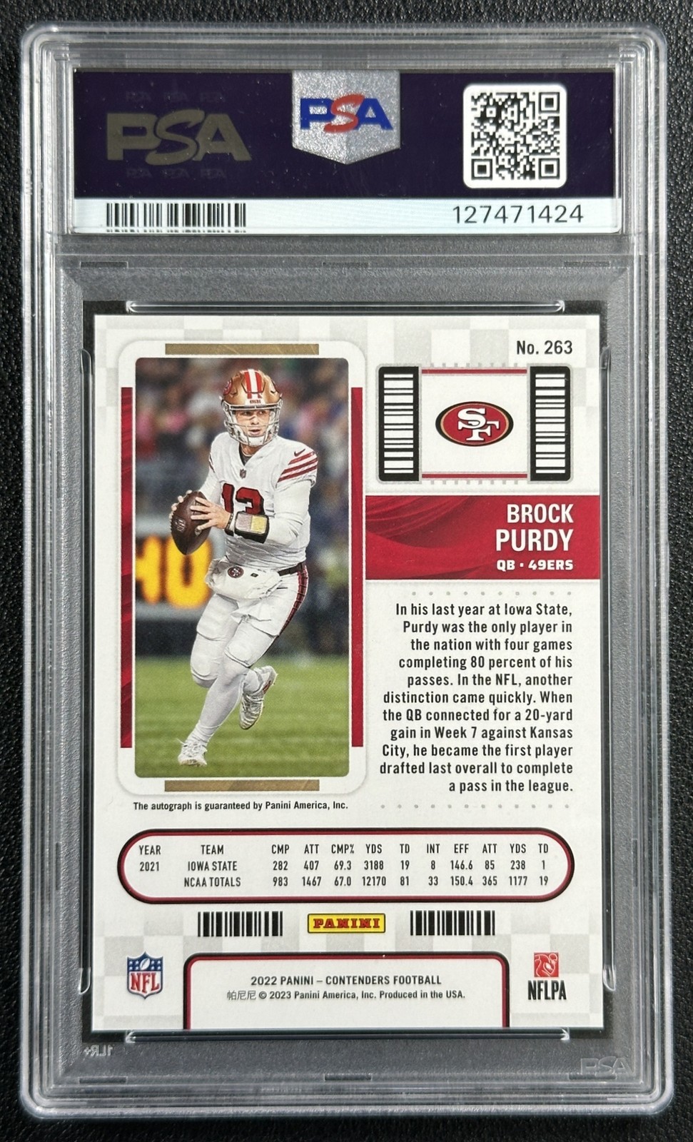 BROCK PURDY PSA 9 2022 PANINI CONTENDERS #263 ROOKIE PLAYOFF TICKET AUTO 35/99 view 2