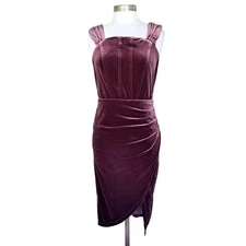 CACHE Stretch Velvet Corset Midi Pencil Dress Size 12 Cocktail Party Mauve