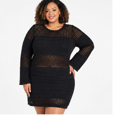 Edited by Remi Bader Womens Crochet Mini Dress Size 3X Black Long Sleeve Sheer
