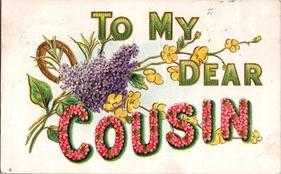 1908 Embossed ''To My Dear Cousin'' Lilacs Flowers Horseshoe Postcard Philadelphia