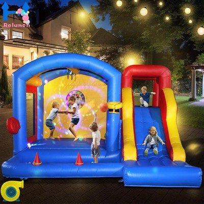 15ft Commercial Inflatable Bounce House Slide Jumper with Light  for Kids Party