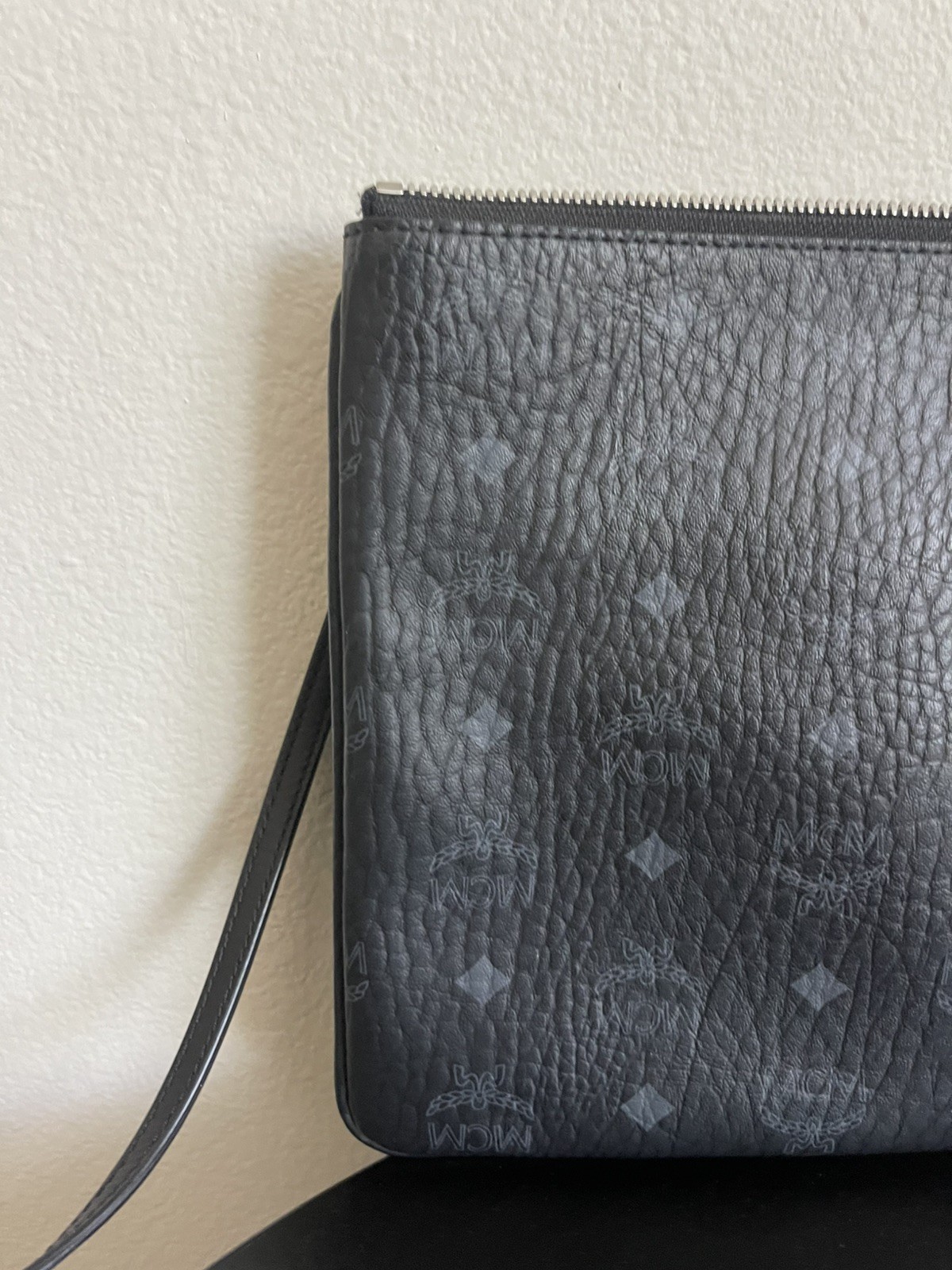 MCM Visetos Original Crossbody Pouch Monogram Canvas Clutch Bag Black Authentic image 8