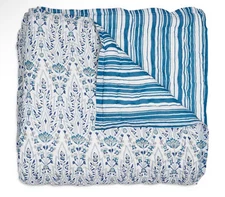 John Robshaw Lina Turquoise Twin Quilt Cotton White / Blue New