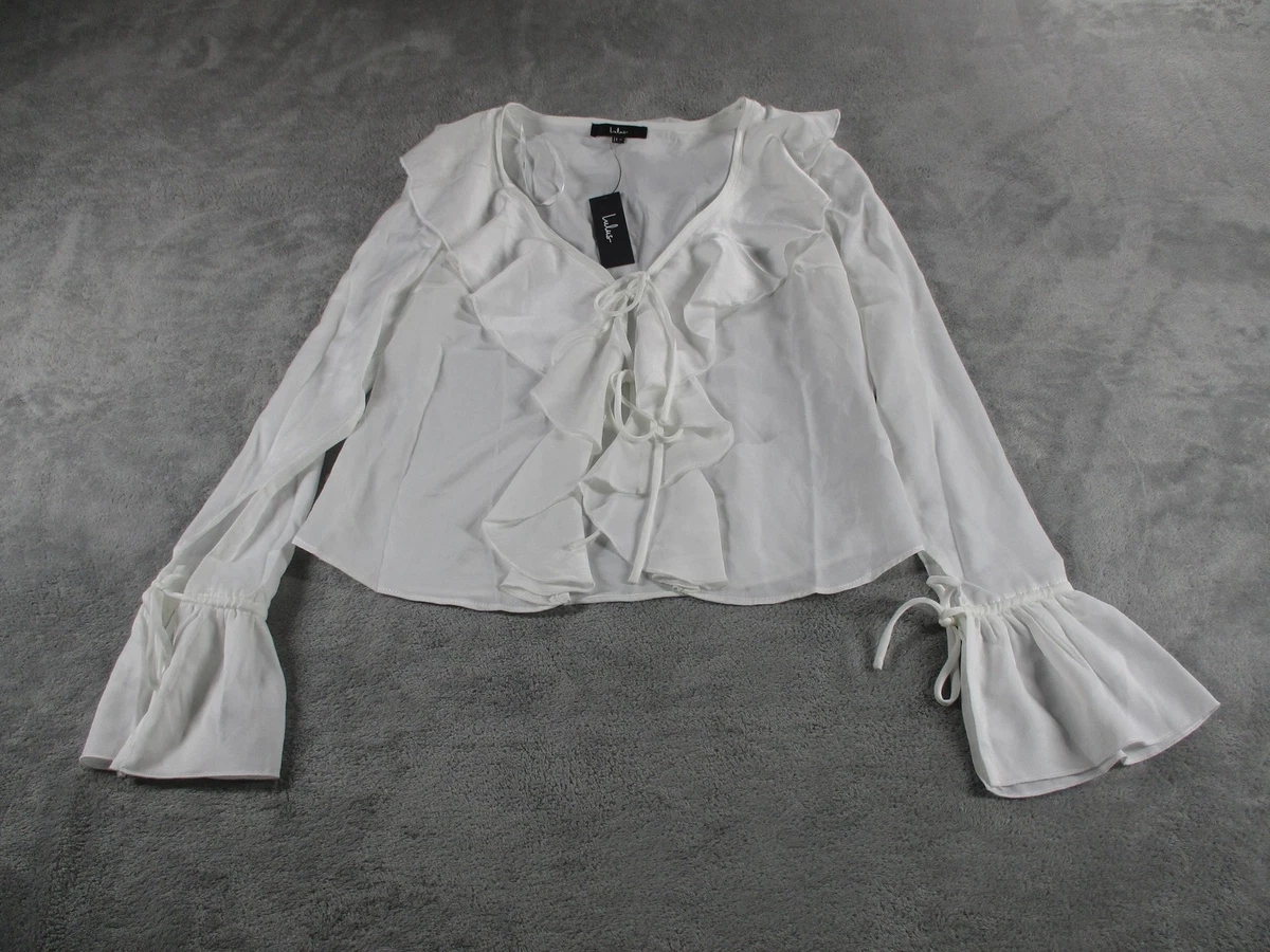 Top Donna Con Maniche A Campana E Scollo A V - Camicetta In Rete Con Cravatta Frontale, Crop Top Rave