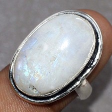 Rainbow Moonstone 925 Silver Plated Gemstone Ring Us 8.5 Aesthetic Jewellery JW