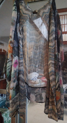 Ali Miles Women's Open Front Sheer Light Weight Cover Up M Multi-Color