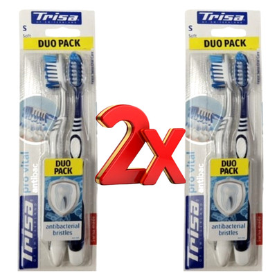 Trisa Pro Vital Antibac Toothbrush Soft Bristle Brushes Duo Packs (2 x Packs)