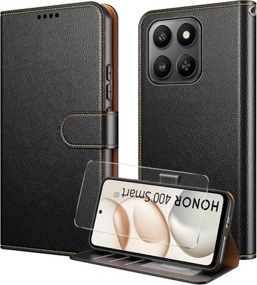 Hülle für Honor 400 Smart 5G, Leder Wallet Flip Handy Cover & Hartglas