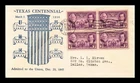 Dr Jim Stamps Fdc Scott 776 Texas Centennial Block Beverly Hills Cachet Service