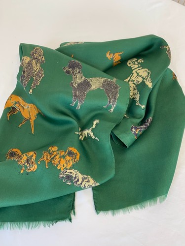 Foulard écharpe en Soie Vintage vert à motif Chiens Cadeau pour Femme FO710 - Imagen 13 de 14