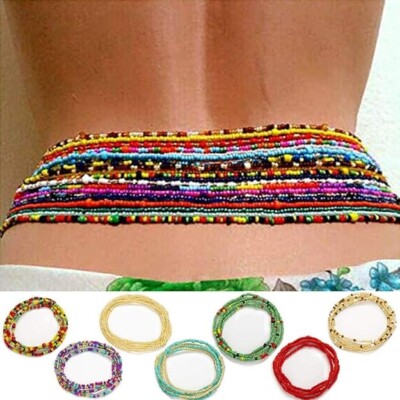 African Waist Beads Chain Layered Belly Body Chain Beach 7Pack Sexy Jewelry