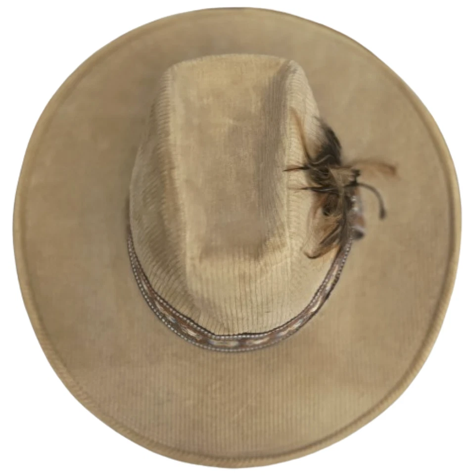 ¡Sombrero de vaquero vintage de pana emplumada con banda! Grande - Tachuelas! Dorfman Pacific Co Foto 3 de 4