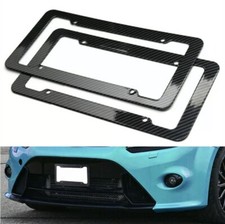 Car Black Carbon Fiber Look Front & Rear License Plate Frame Cover Universal