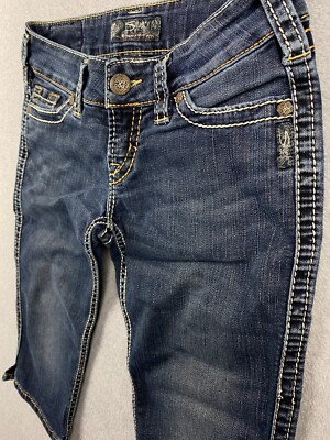 Silver Jeans McKenzie Crop Women's Size 26 w27 Blue Denim Thick Stitch  Bermuda