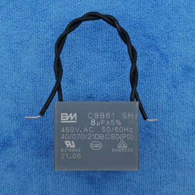 1pc 8uF 450V AC 2 wire CBB61 Capacitor for Fan Motor Ceiling Fan Capacitor BM