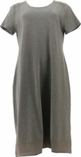 H Halston Hi-Low Short-Sleeve Knit Midi Dress Woven Hthr Ash Grey XS A353771