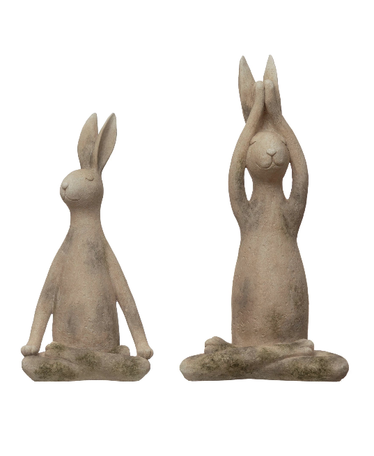 White Resin Yoga Bunny Rabbit Figurine Set of 2 by Creative Co-Op