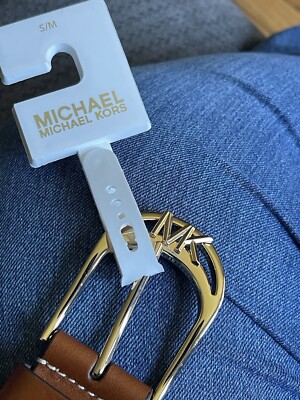 Michael Michael Kors Brown Leather braided Belt with gold Tone Buckle size M NEW Michael Kors Brown Braided Genuine Leather Belt Gold MK  main image 3