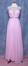 CUSTOM PINK SHIRRED CHIFFON BEADED GEMS SEQUINS PROM FORMAL GOWN DRESS 8