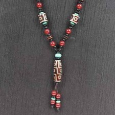 Energy Tibetan Old Agate Heaven Earth Symbols Totem dZi Bead Pendant Amulet AAA