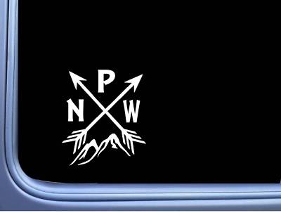 Pacific Northwest PNW Mountain M132 6 Inch Sticker Decal camping arrows ...
