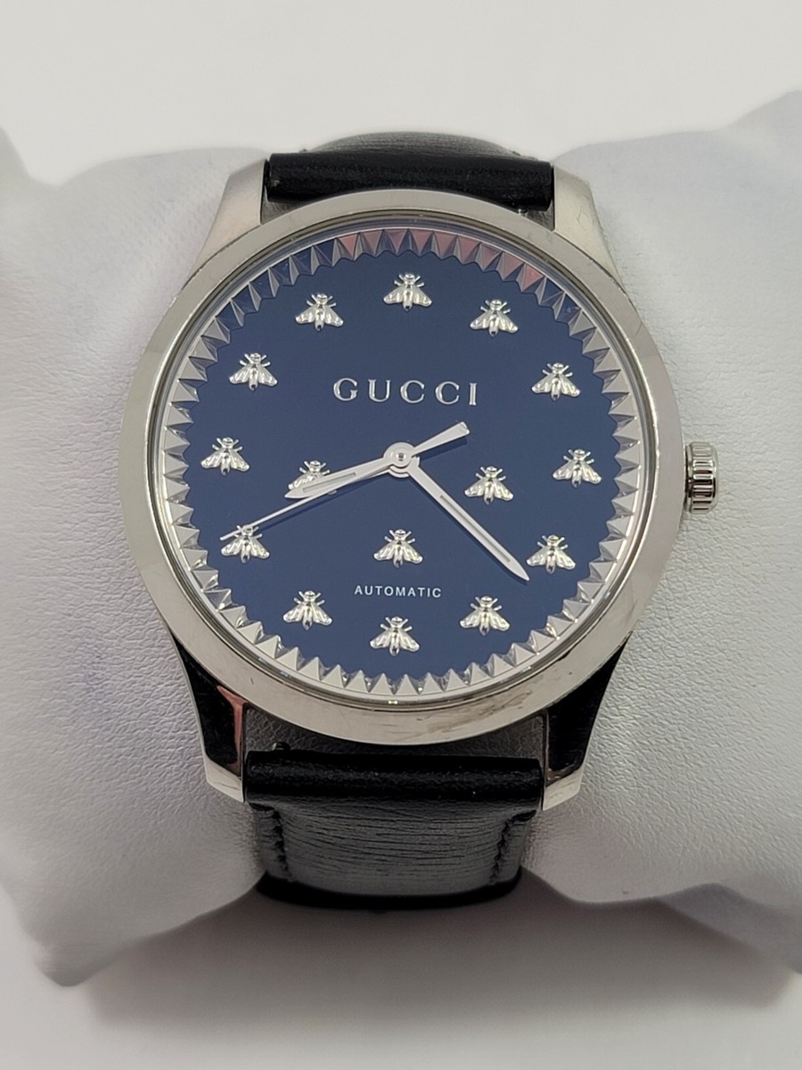 Gucci G-Timeless SWISS Automatic Black Dial Leather Strap