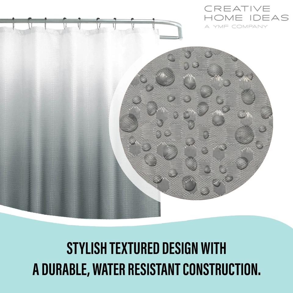 Juego de Cortinas de Ducha Ombre Gris Oscuro Blanco 14 Piezas Incluye Ganchos 70x72 Baño Foto 2 de 4