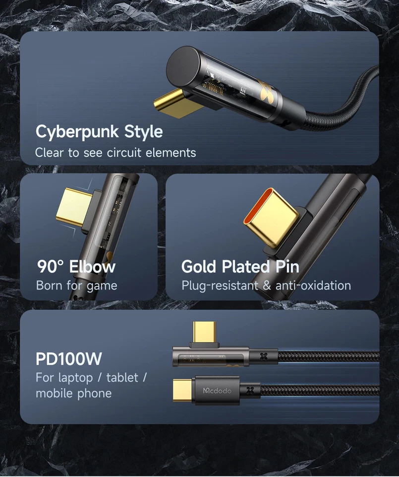 Mcdodo Transparent Right Angle USB C to USB C Fast Charger Cable 100W PD 5A - Image 2 of 4