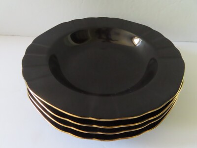 4 Sango Aristocrat Black  9'' Rimmed Soup Bowls - Mint  - 2 Sets Available