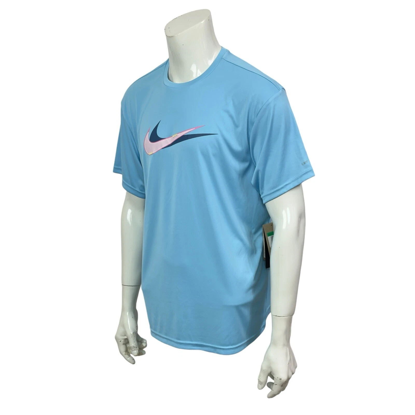 Nike Men's XL Dri-FIT Swim Stacked Swoosh Hydroguard Tee CG2 Light Blue NESSE512