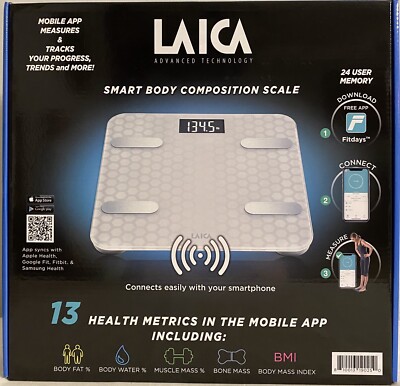 Laica Smart Body Composition Digital Bath Scale Connects To Smartphone Brand New