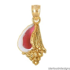 New 14k Gold 3-D Enameled Conch Seashell Pendant