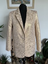 Stunning Rare Zara Gold Pale Pink Brocade Floral Jacket Blazer - Size Medium