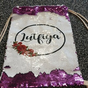 personalized sequin drawstring bag