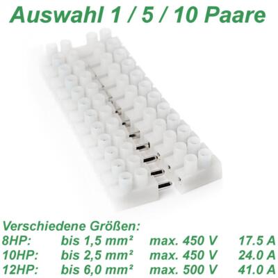 Lüsterklemmen steckbar 1,5 / 2,5 / 6 mm² 12-polig 12 fach Kabel Klemmen weiß
