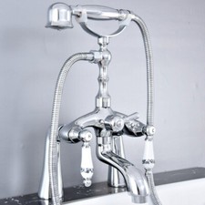 Double Handle Chrome Brass Bathtub Faucet Hand Spray Shower Mixer Tap Set 2tf761