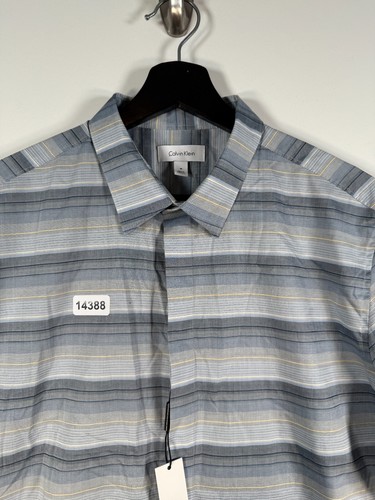BNWT Calvin Klein Mens Striped Collared Preppy Polo Shirt Gray Sz M 21.5x29.5 - Picture 3 of 9