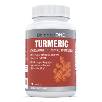 Balance ONE Turmeric Extract, Vegan, Maximum Strength Curcumin, 30 Day Supply