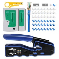 RJ45 Crimp Tool Kit for Cat5e/Cat6 Includes 50PCS Cat6 Pass Through Plugs