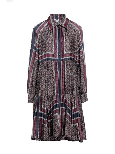 Sandro Shirt Dress Burgundy Print Long Sleeve Size 36 Like New RRP$600 - Picture 3 of 7