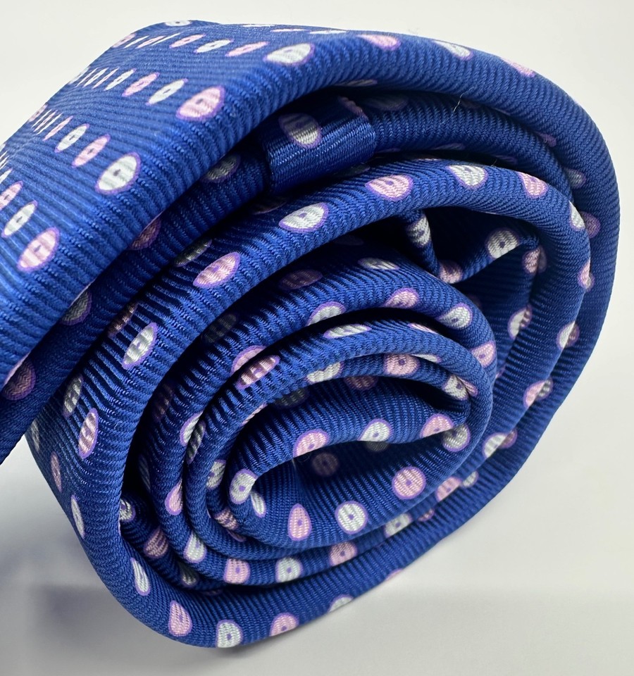 Pattern Making On Neckline NEW Kiton Seven 7 Fold Silk Neck Tie Royal Blue Circle Pattern 3.6
