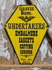 VINTAGE GRAVES BROS PORCELAIN SIGN OLD FUNERAL CASKET EMBALMING COFFINS DEATH