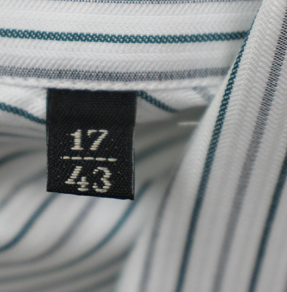 Camisa Corneliani Para Hombre 17 43 Blanco Verde Rayas Hecha en Italia Manga Larga Foto 4 de 4