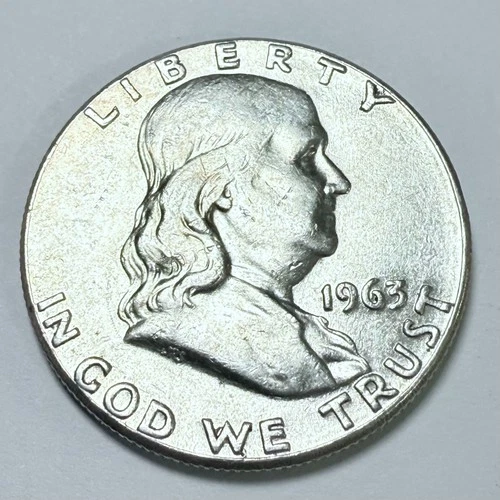 1963 Franklin Half Dollar Fine 90% Silver AU About Uncirculated Condition#4509
