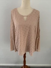 Table Eight Open Sleeve Peach Gold Glitter Polka Dots Blouse Ladies 