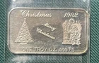 One Troy Ounce Fine Silver Bar 999 bullion 1982 Merry Christmas